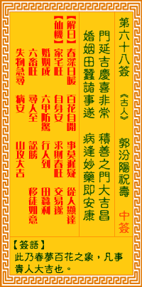 觀音靈簽第68簽詞