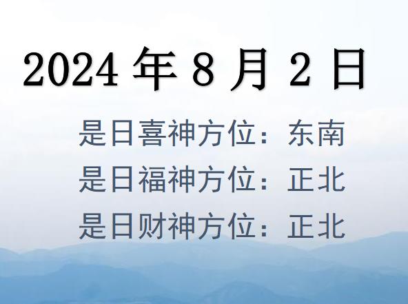2024年8月2日財(cái)神方位查詢-2024年8月2日財(cái)神喜神福神方位大全