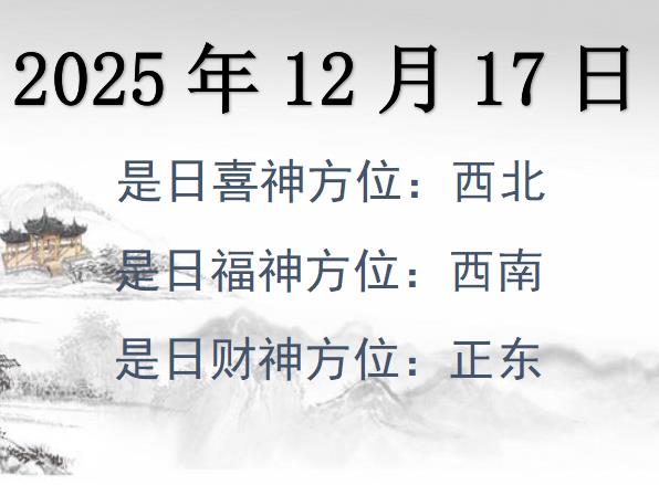 2025年12月17日財(cái)神方位查詢-2025年12月17日財(cái)神喜神福神方位大全