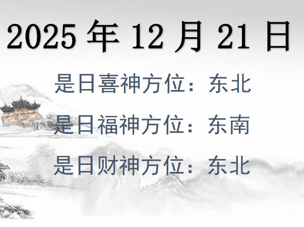 2025年12月21日財神方位查詢-2025年12月21日財神喜神福神方位大全
