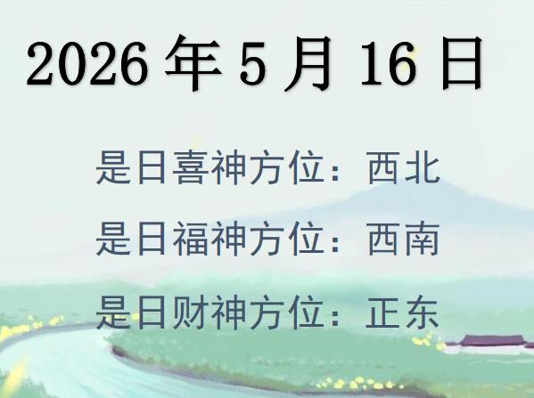 2026年5月16日財(cái)神方位查詢-2026年5月16日財(cái)神喜神福神方位大全